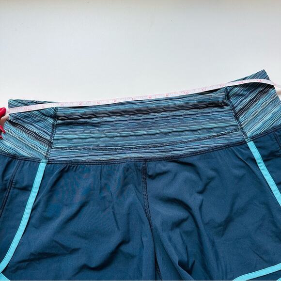 LULULEMON Navy Blue Aqua Contrast Mini Short Shorts Zip Workout Active Gym Run 6 - Picture 7 of 16